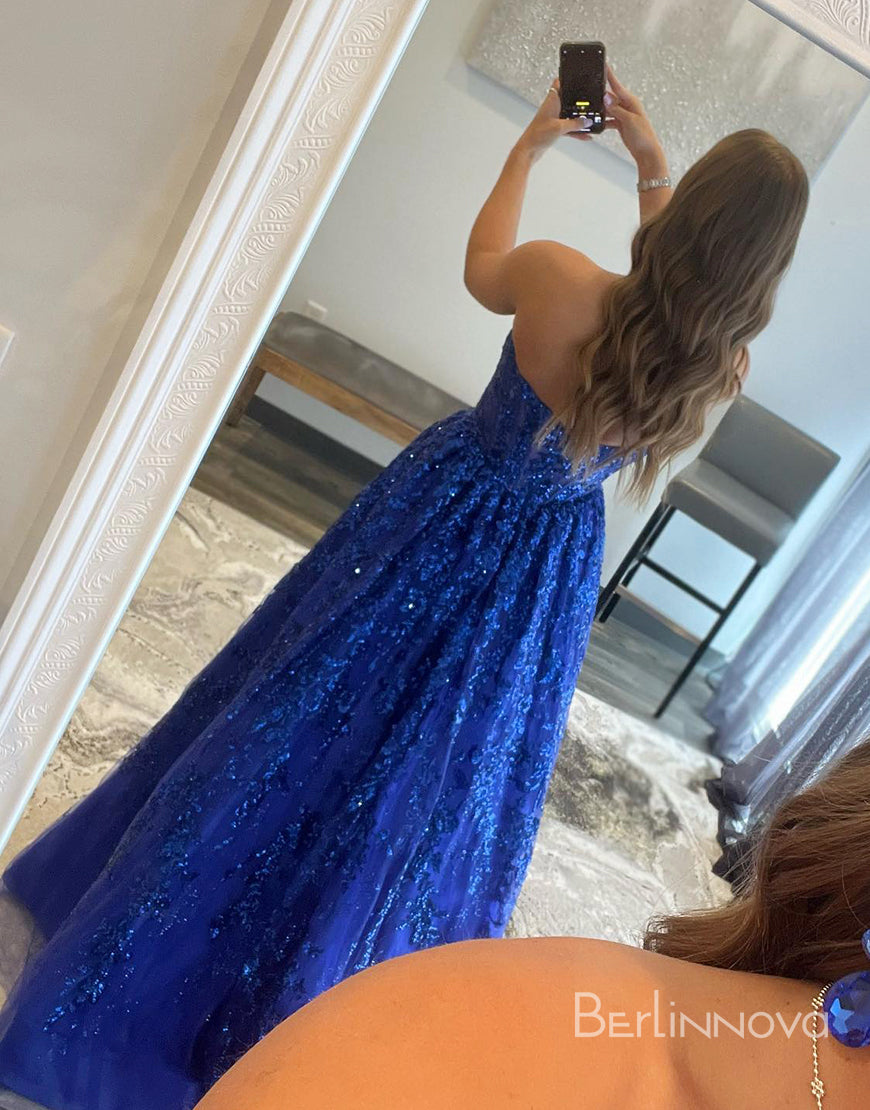 Sexy A-Line Strapless Pleating Long Prom Dress With Applique