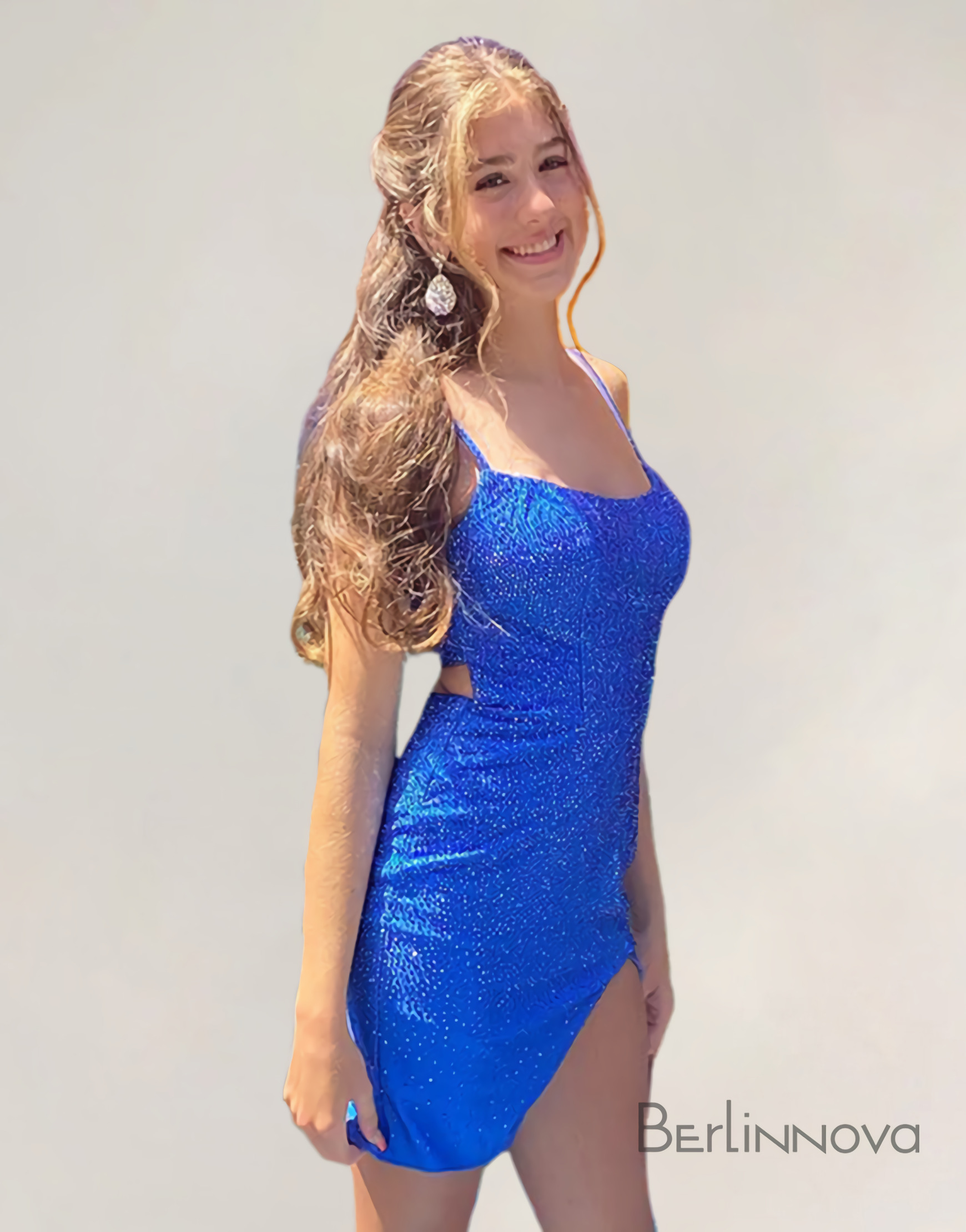 Sexy Glitter Beading Blue Homecoming Dress With Split