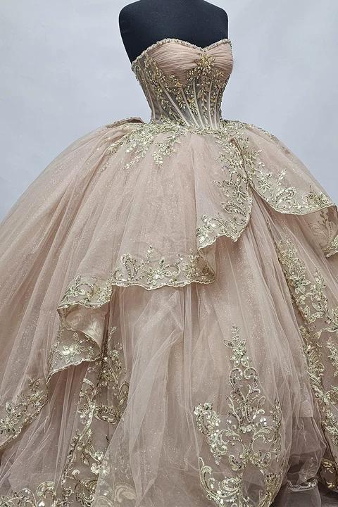 Sparkly Dusty Rose Strapless Quinceanera Dress with Sequins