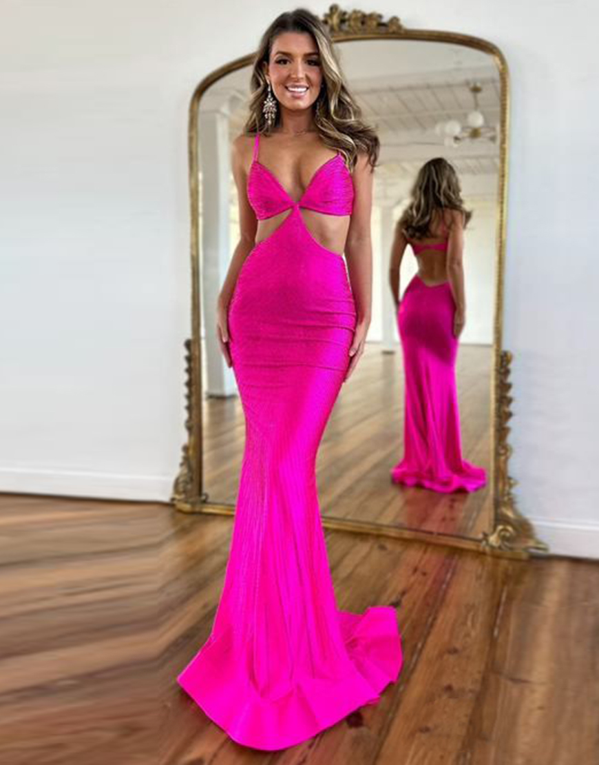 Fuchsia Mermaid Spaghetti Straps Long Prom Dress