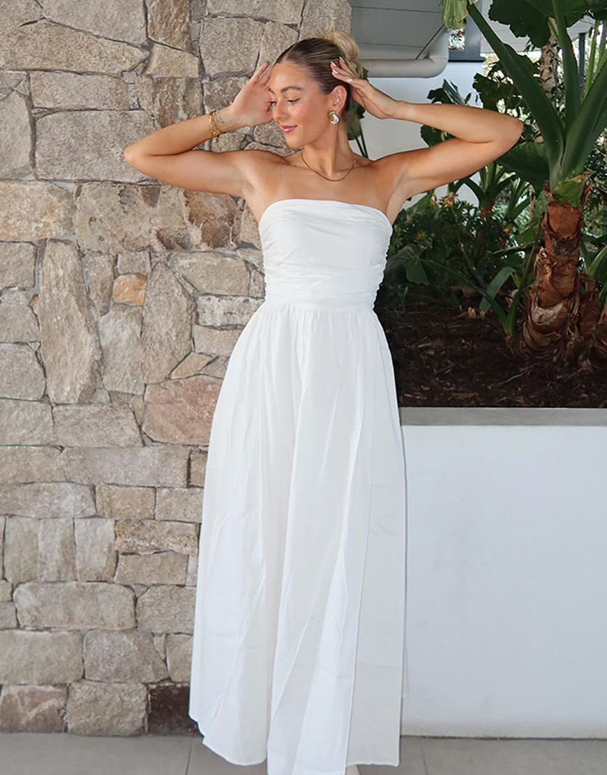 Simple White A-Line Starpless Boho Maxi Dress