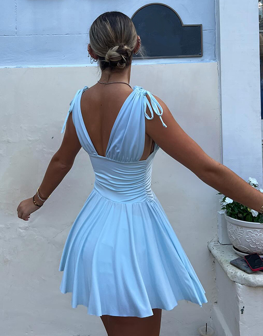 Light Blue A Line V-Neck Mini Dress