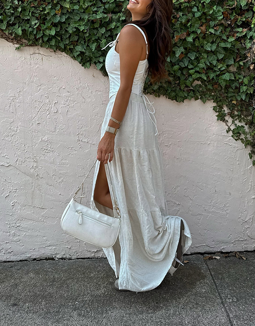 White Corset A Line Cut Out Maxi Dress with Slit