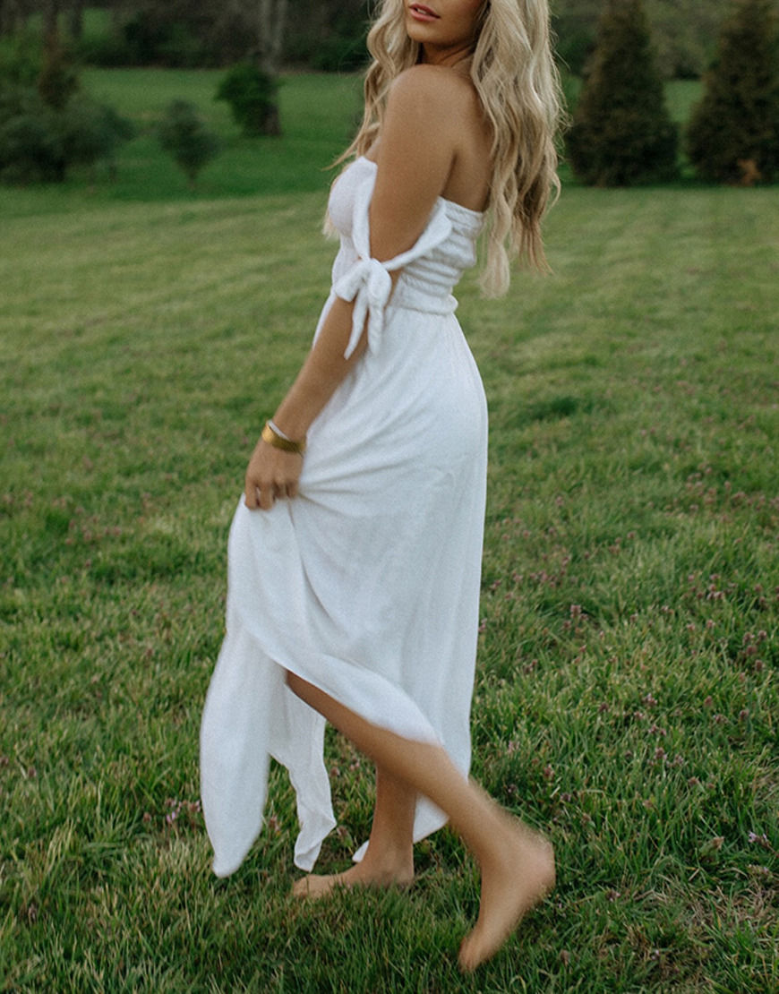 Simple White Off The Shoulder Sheath Maxi Dress