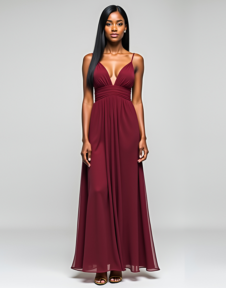 Burgundy Spaghetti Straps A Line Long Chiffon Formal Dress