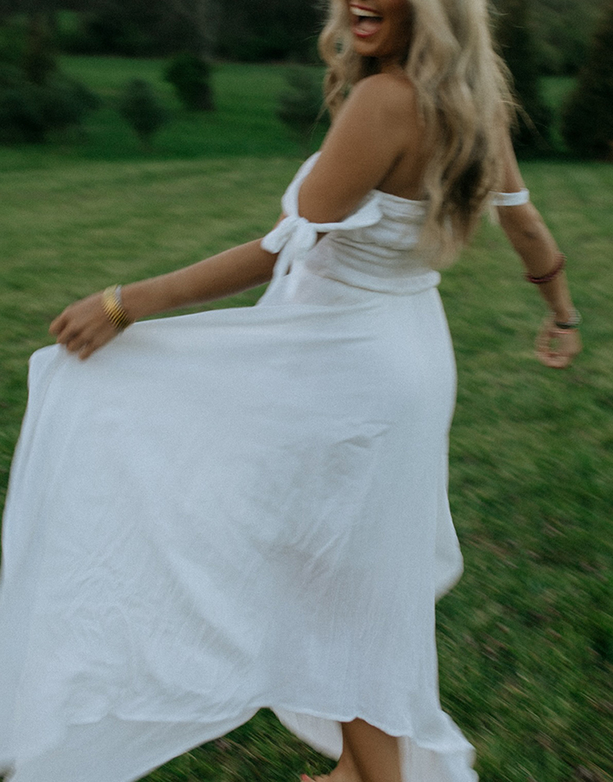 Simple White Off The Shoulder Sheath Maxi Dress