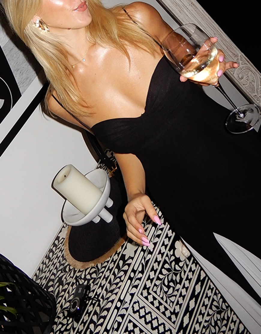 Black and White A Line Spaghetti Straps Maxi Dress