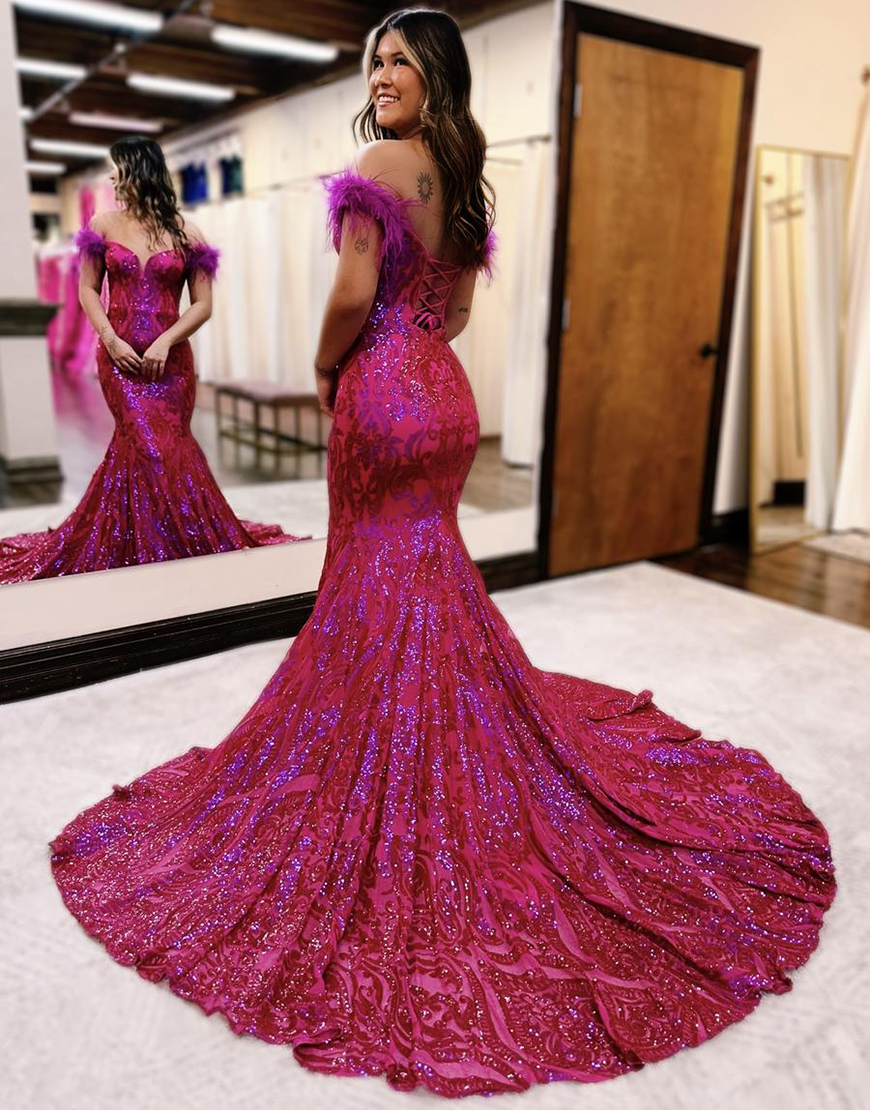 Gorgeous Mermaid Feather Off The Shoulder Prom Dress