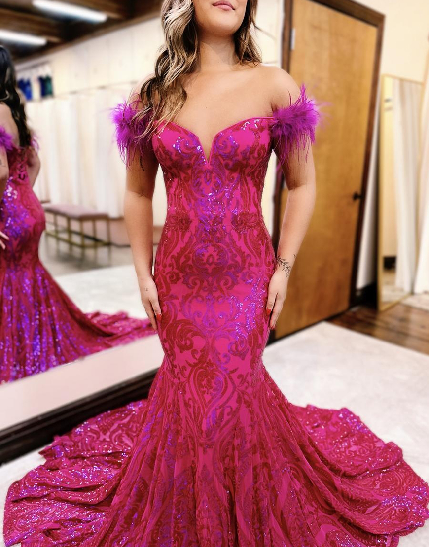 Gorgeous Mermaid Feather Off The Shoulder Prom Dress