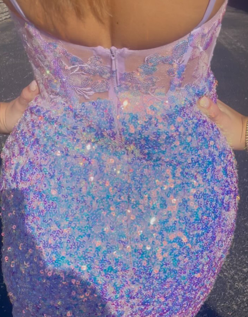 Pretty Lilac Spaghetti Straps Sequins Tight Homecoming Dress