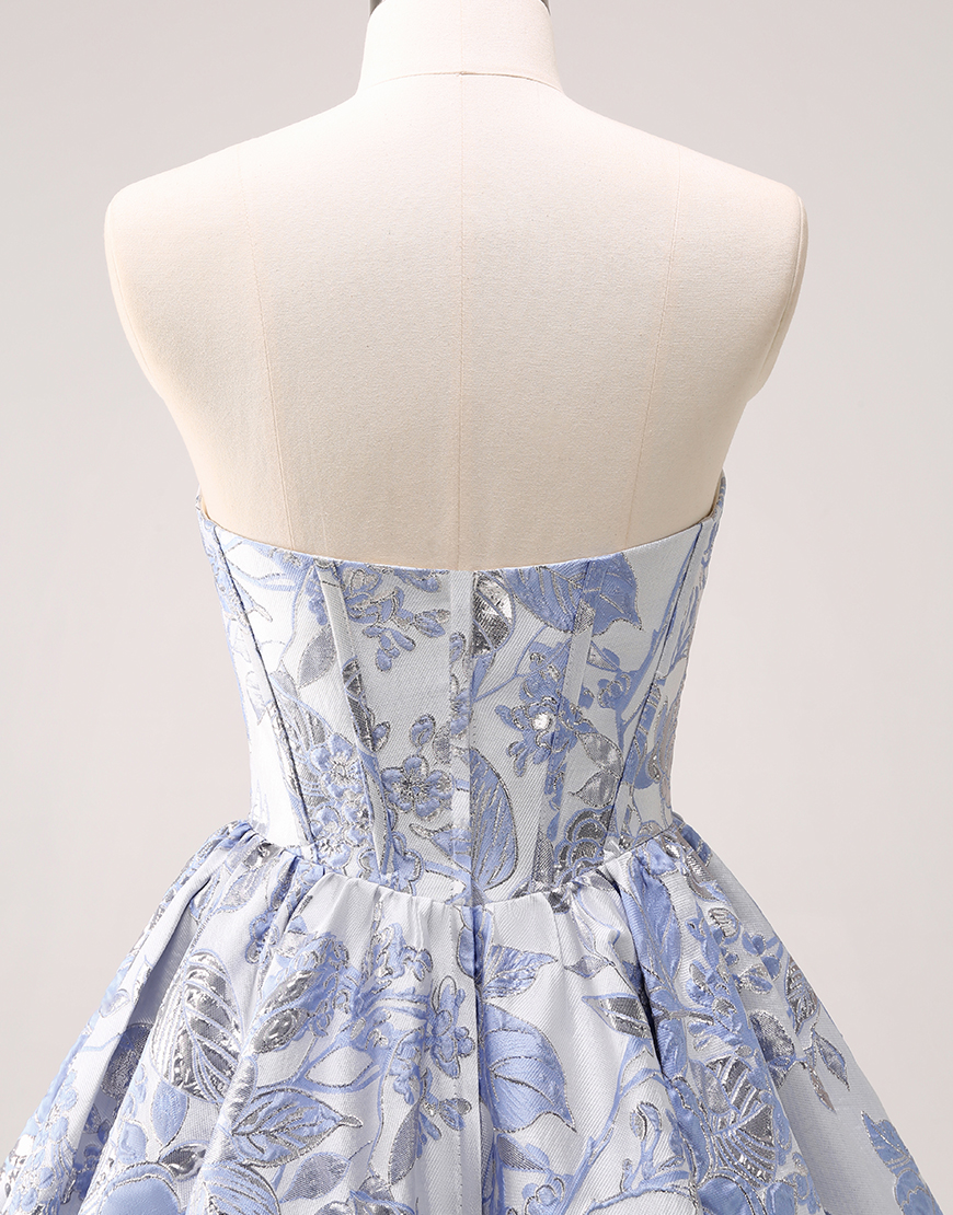 Blue A-Line Sweetheart Floral Ruffle Homecoming Dress