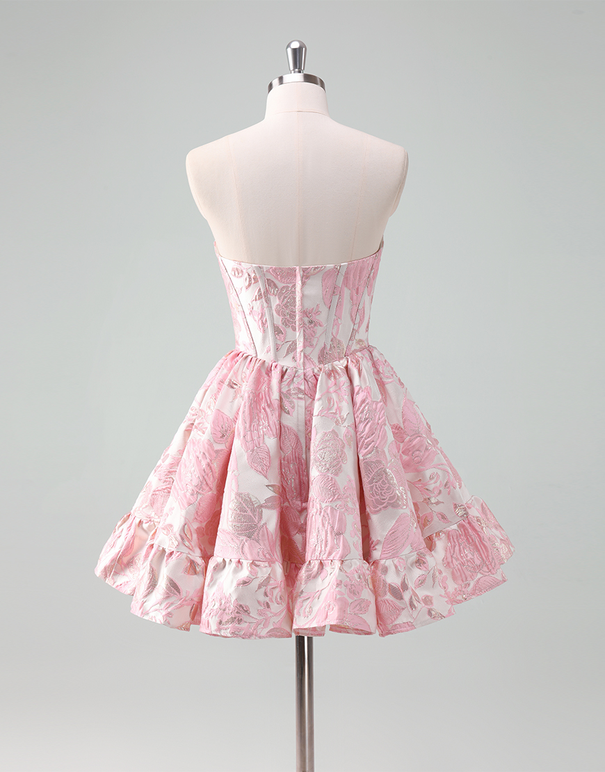 Pink A-Line Sweetheart Floral Ruffle Homecoming Dress