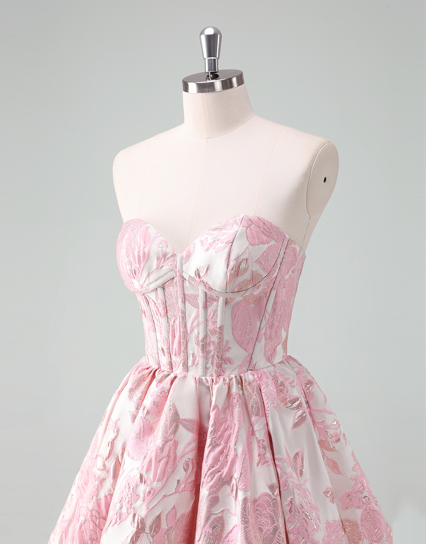 Pink A-Line Sweetheart Floral Ruffle Homecoming Dress