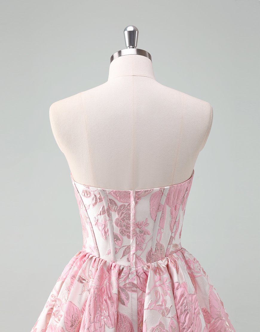 Pink A-Line Sweetheart Floral Ruffle Homecoming Dress