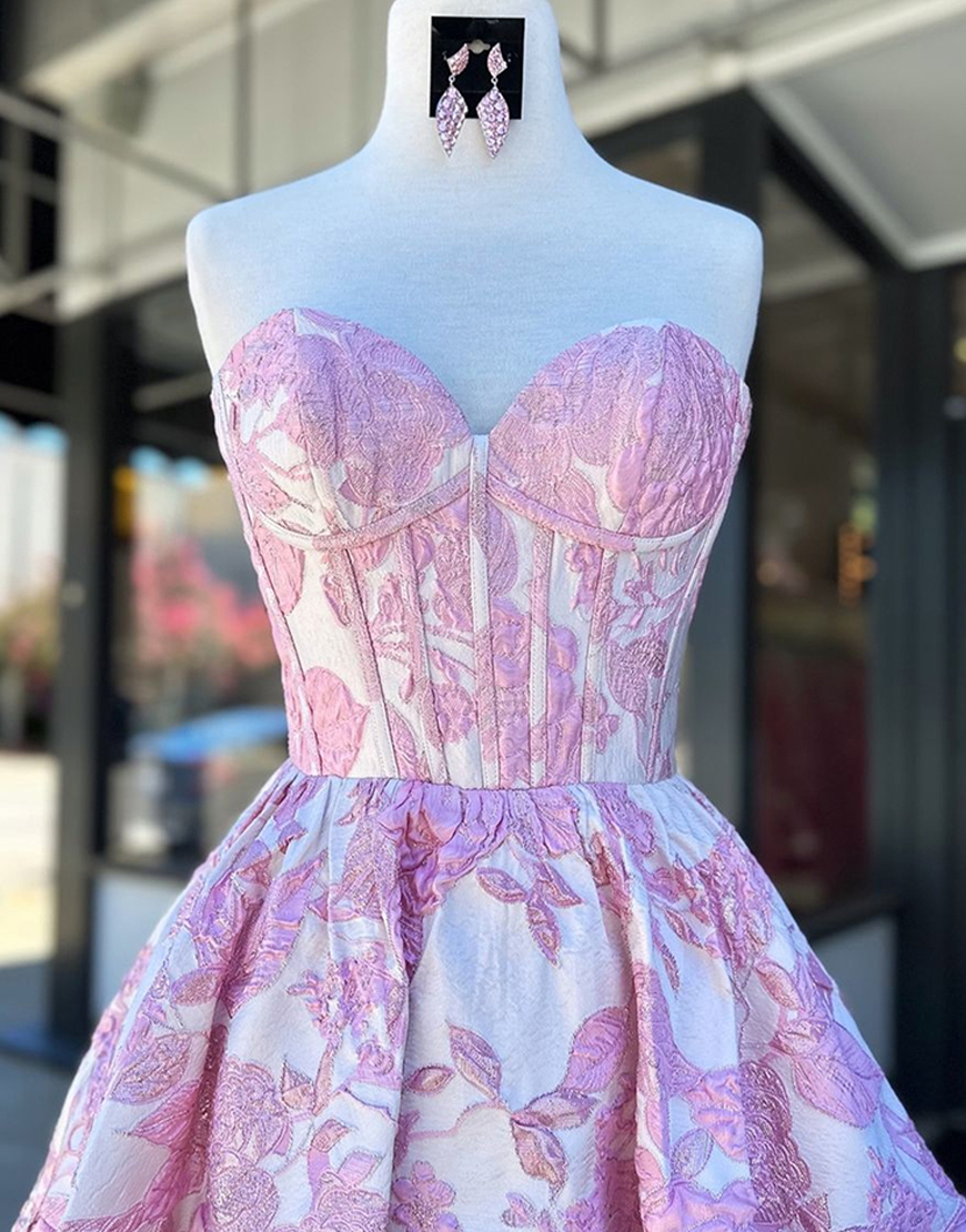 Pink A-Line Sweetheart Flowers Homecoming Dress