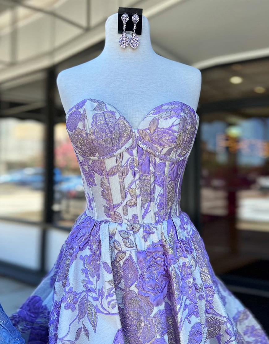 Blue A-Line Flowers Strapless Ruffled Homecoming Dress