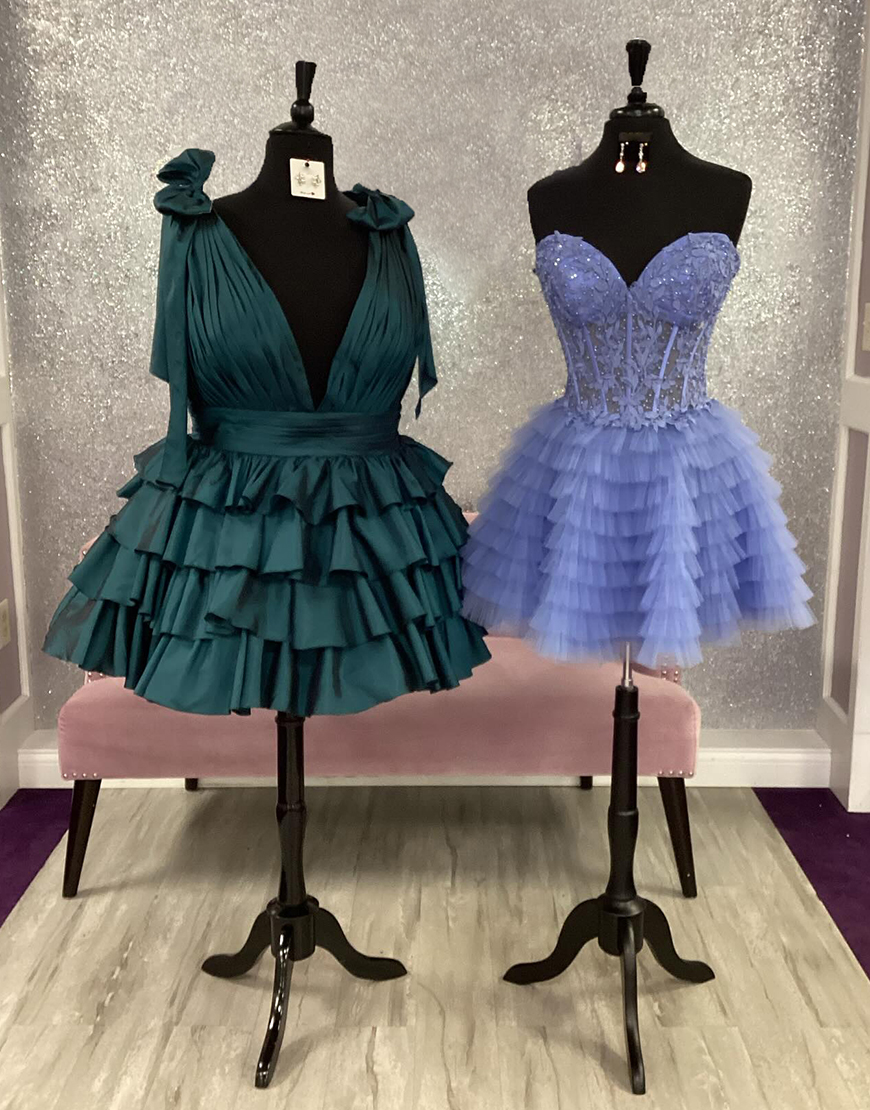 Red A-Line Tiered Satin V-Neck Homecoming Dress 