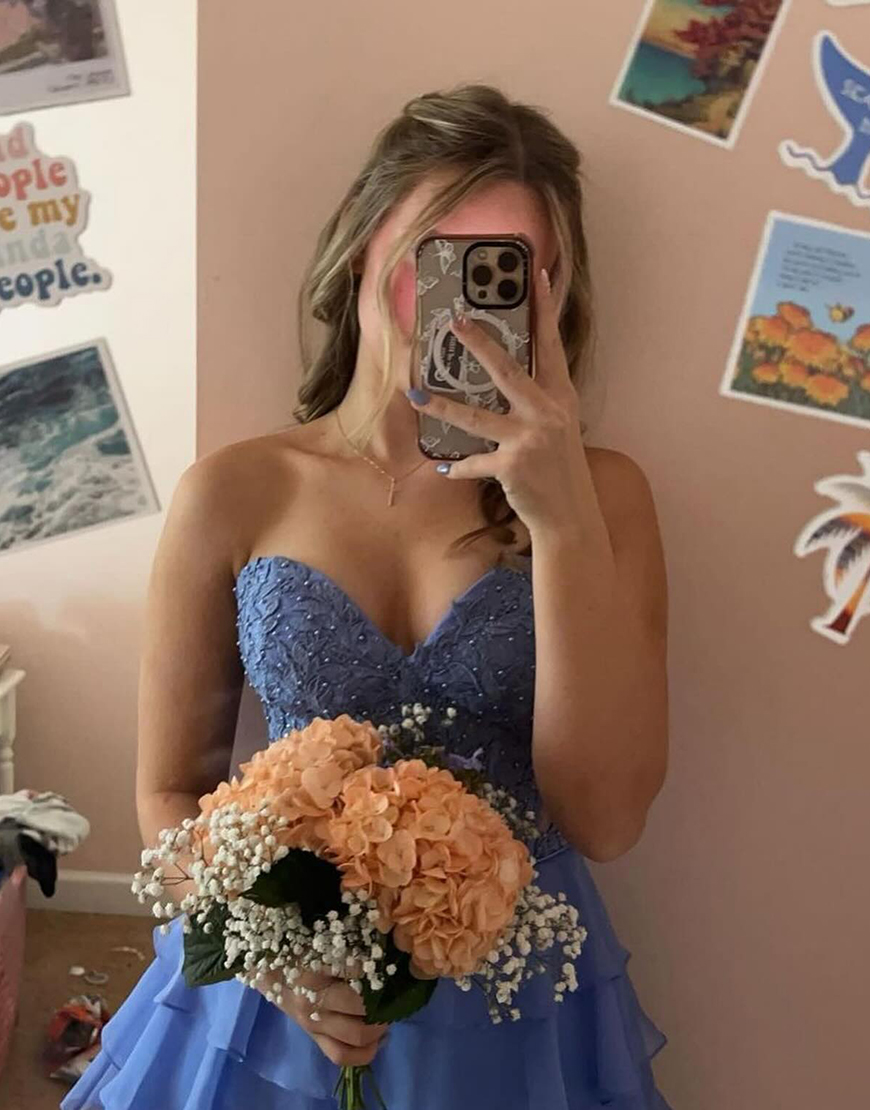 Sparkly Yellow A-line Strapless Tiered Homecoming Dress with Appliques