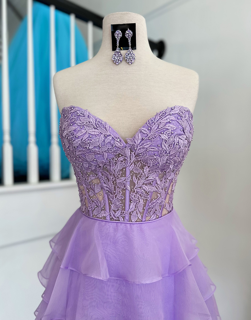 Sparkly Yellow A-line Strapless Tiered Homecoming Dress with Appliques