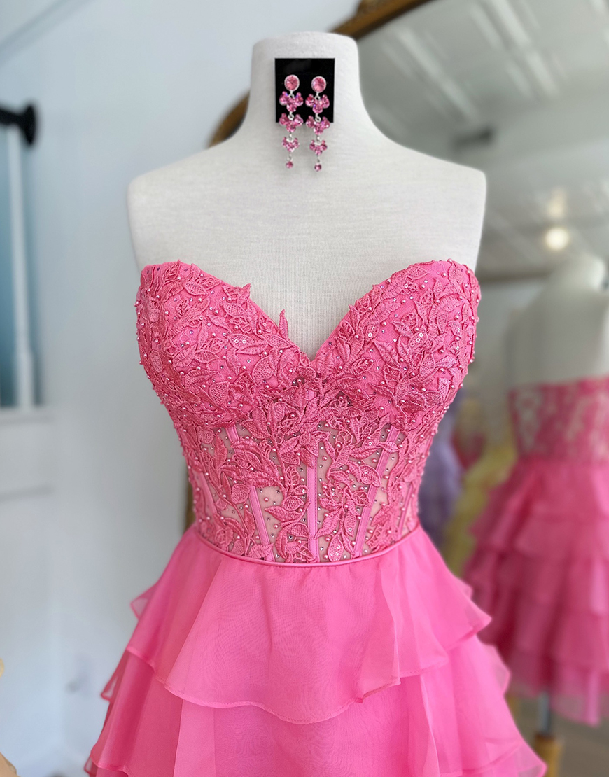 Sparkly Yellow A-line Strapless Tiered Homecoming Dress with Appliques