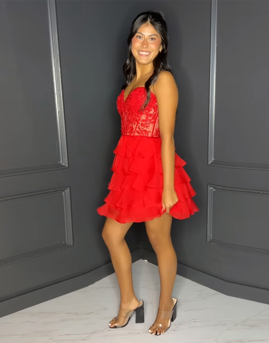 Sparkly Yellow A-line Strapless Tiered Homecoming Dress with Appliques