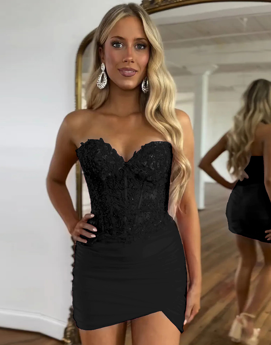 Glitter Fuchsia Beaded Appliques Tight Homecoming Dress 