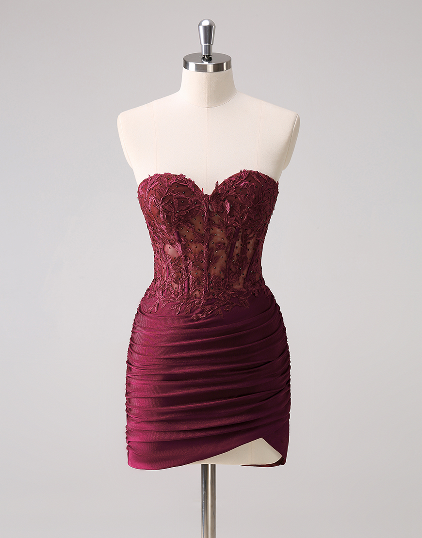 Glitter Fuchsia Beaded Appliques Tight Homecoming Dress 