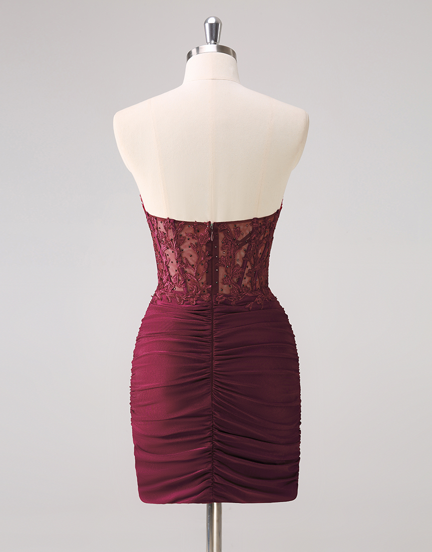 Glitter Fuchsia Beaded Appliques Tight Homecoming Dress 