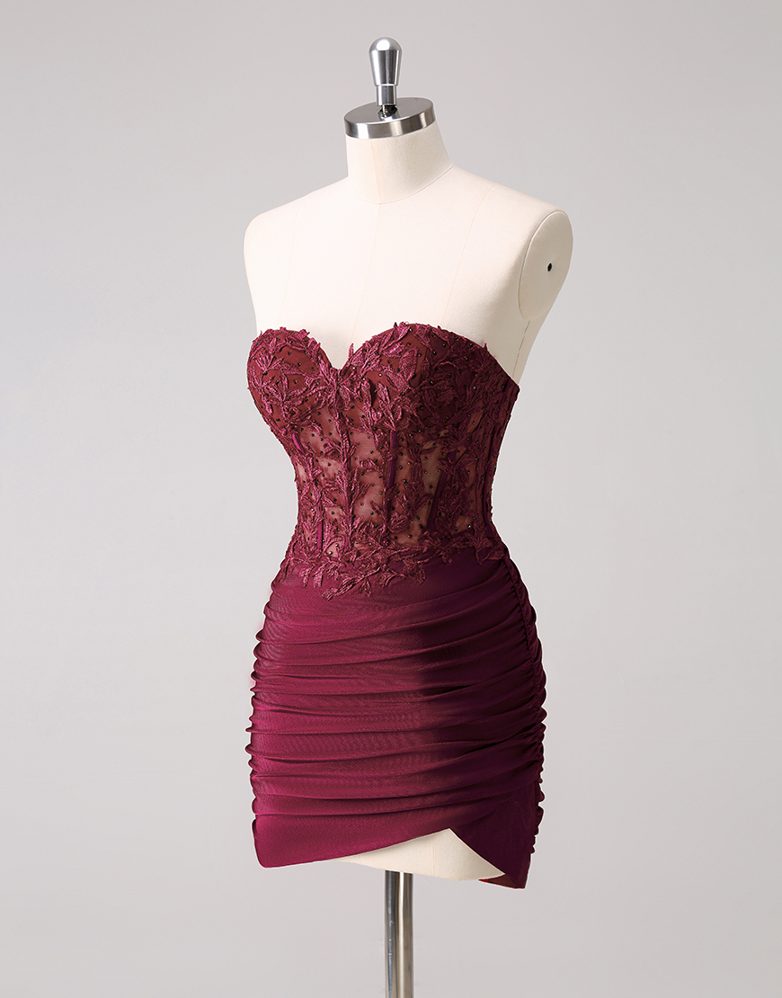 Glitter Fuchsia Beaded Appliques Tight Homecoming Dress 