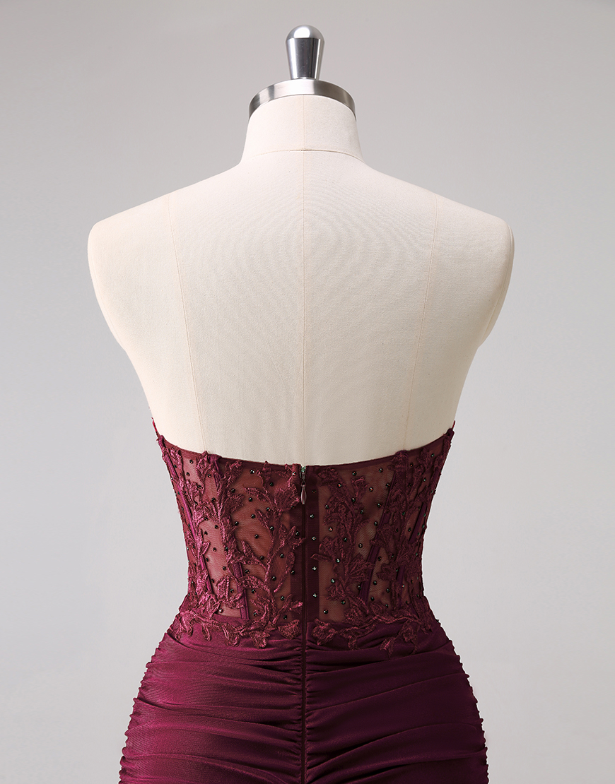 Glitter Fuchsia Beaded Appliques Tight Homecoming Dress 