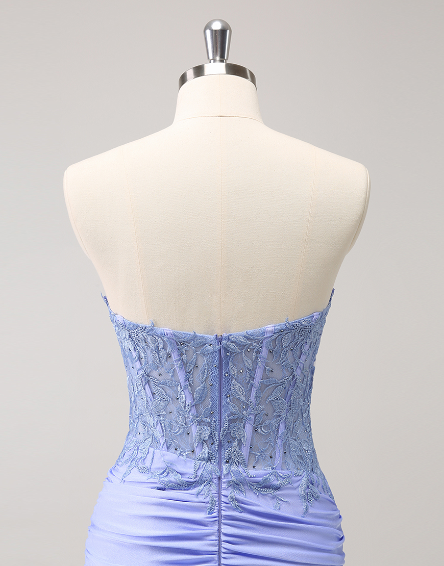 Sparkly Lilac Tight Beaded Strapless Homecoming Dress with Appliques