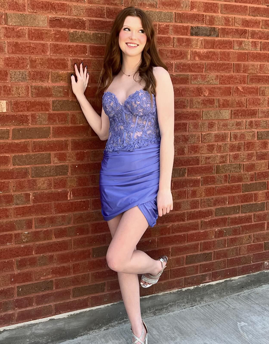 Sparkly Lilac Beaded Tight Homecoming Dress with Appliques