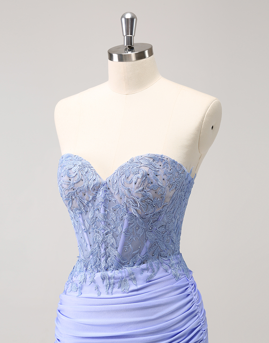 Sparkly Lilac Tight Beaded Strapless Homecoming Dress with Appliques