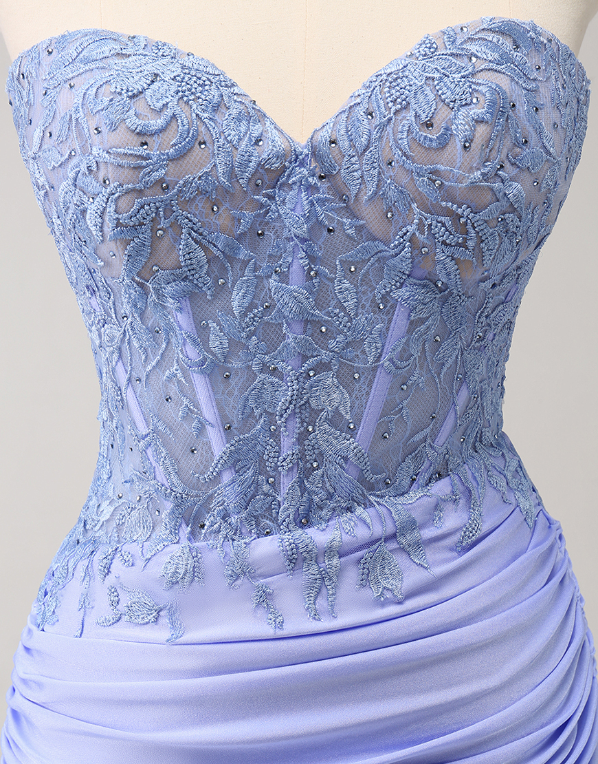 Sparkly Lilac Tight Beaded Strapless Homecoming Dress with Appliques