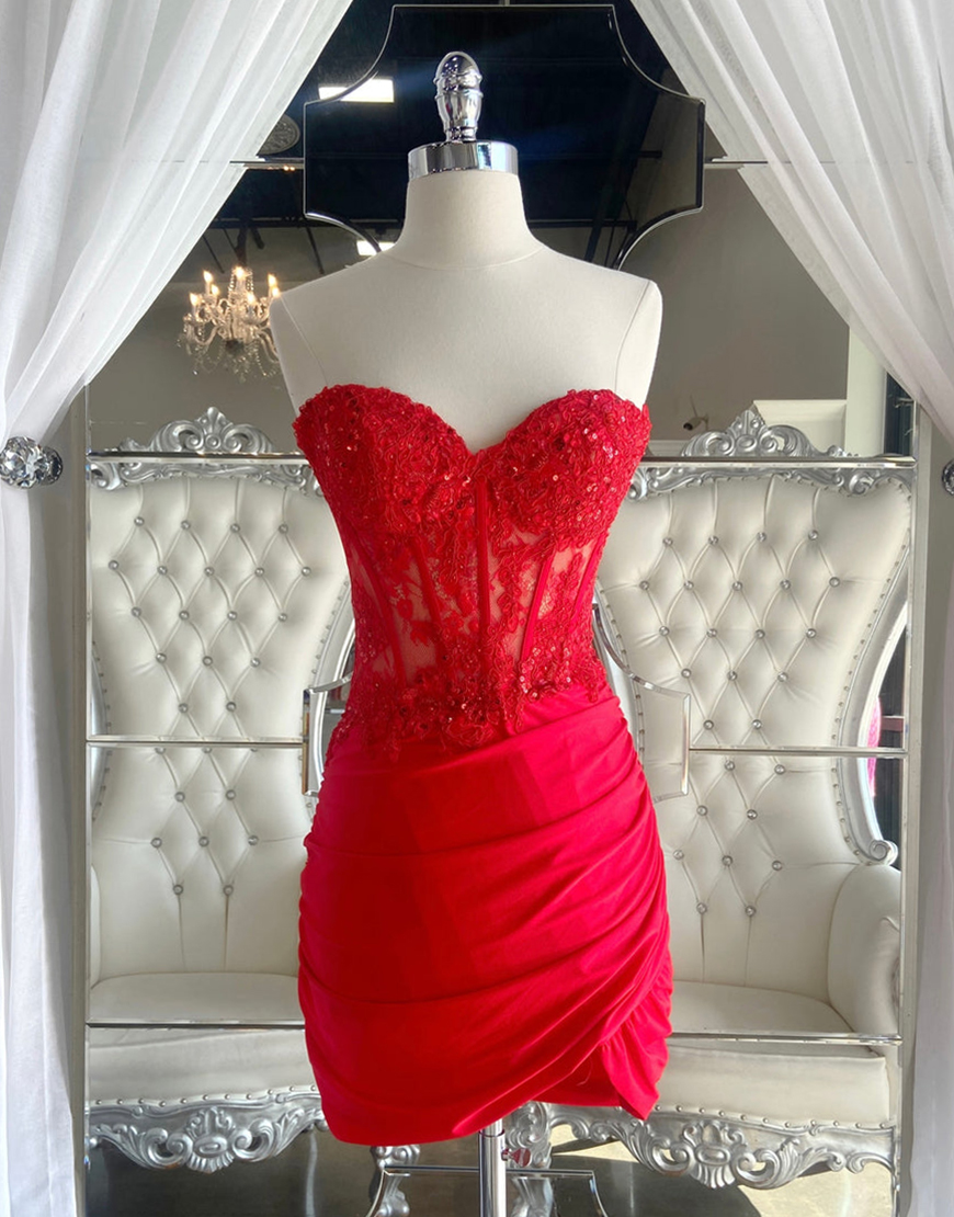 Glitter Fuchsia Beaded Appliques Tight Homecoming Dress 