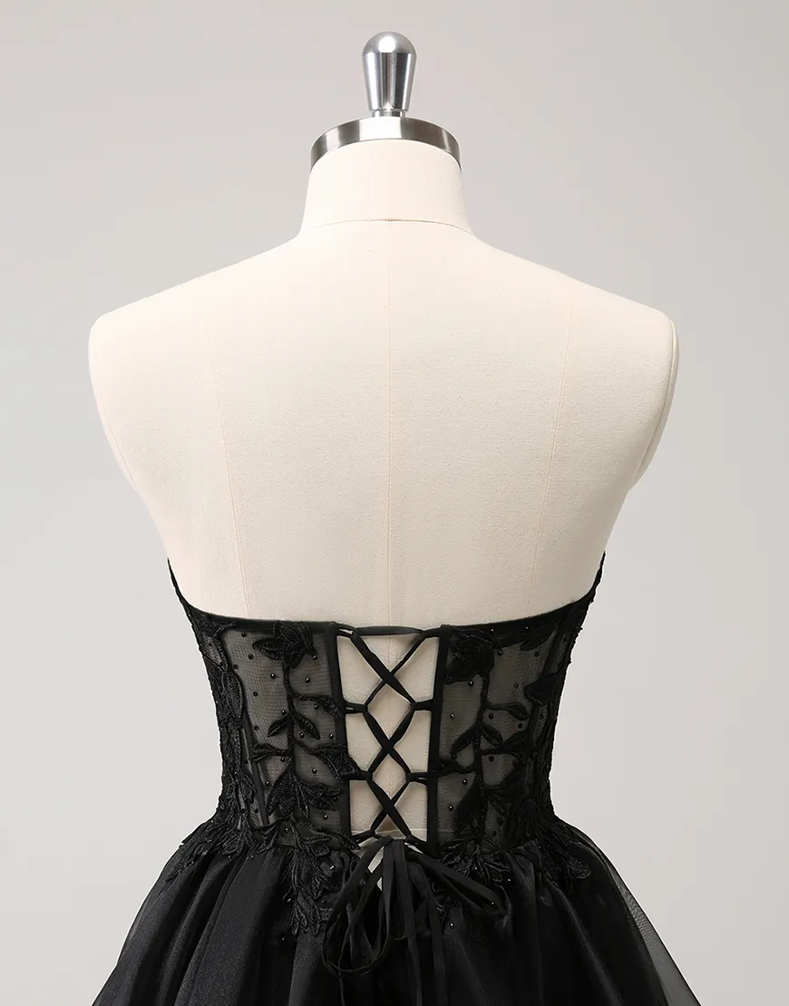 Sparkly Navy Beaded A-Line Strapless Ruffles Homecoming Dress