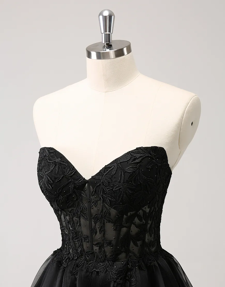 Sparkly Navy Beaded A-Line Strapless Ruffles Homecoming Dress