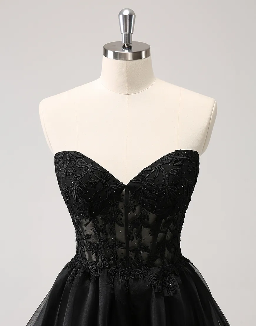 Sparkly Navy Beaded A-Line Strapless Ruffles Homecoming Dress