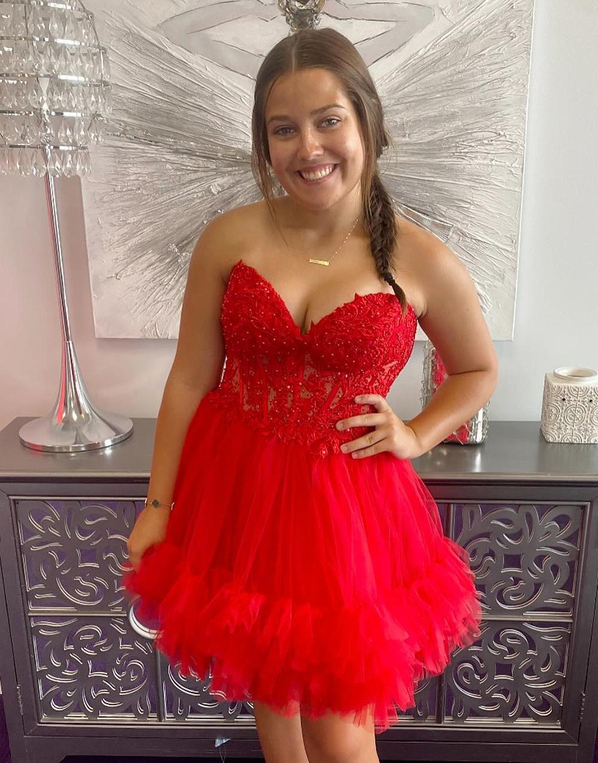 Sparkly Navy Beaded A-Line Strapless Ruffles Homecoming Dress