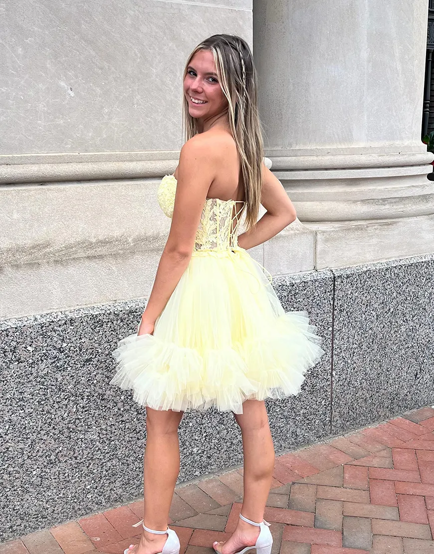 Sparkly Navy Beaded A-Line Strapless Ruffles Homecoming Dress