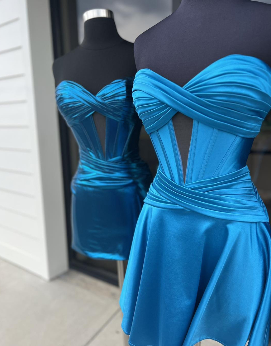 Fuchsia A-Line Strapless Satin Keyhole Homecoming Dress 