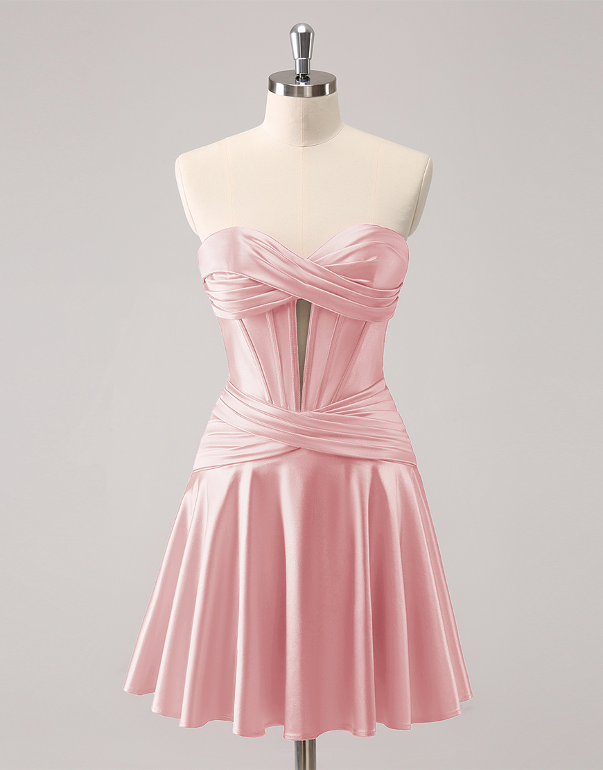 Fuchsia A-Line Strapless Satin Keyhole Homecoming Dress 