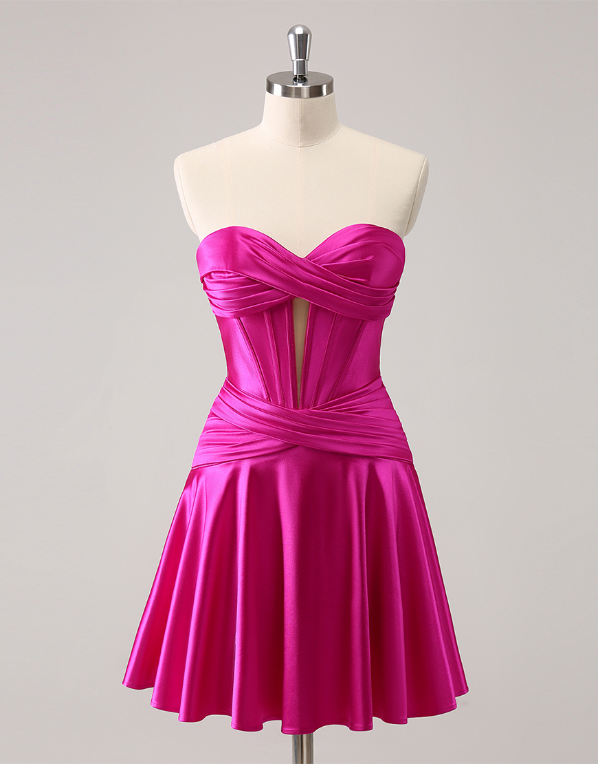 Red A-Line Strapless Satin Homecoming Dress 