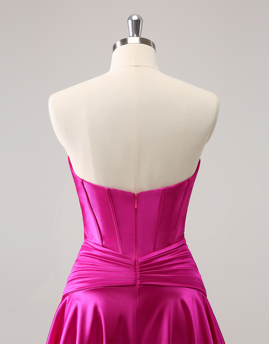 Fuchsia A-Line Strapless Satin Keyhole Homecoming Dress 