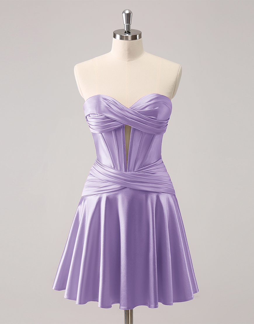 Fuchsia A-Line Strapless Satin Keyhole Homecoming Dress 