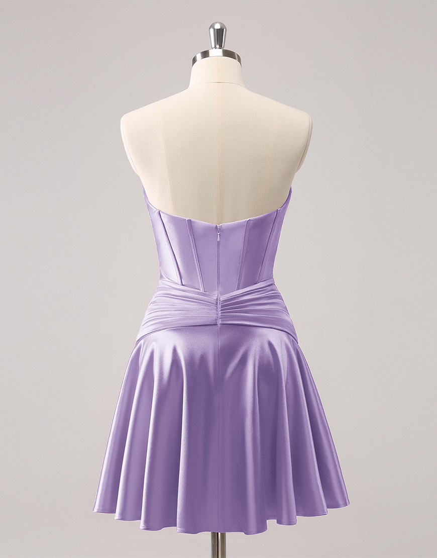 Fuchsia A-Line Strapless Satin Keyhole Homecoming Dress 