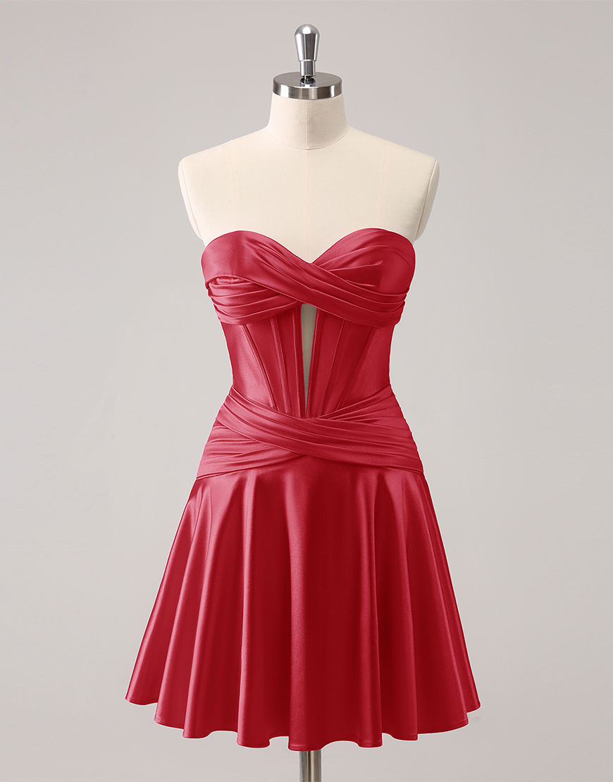 Fuchsia A-Line Strapless Satin Keyhole Homecoming Dress 