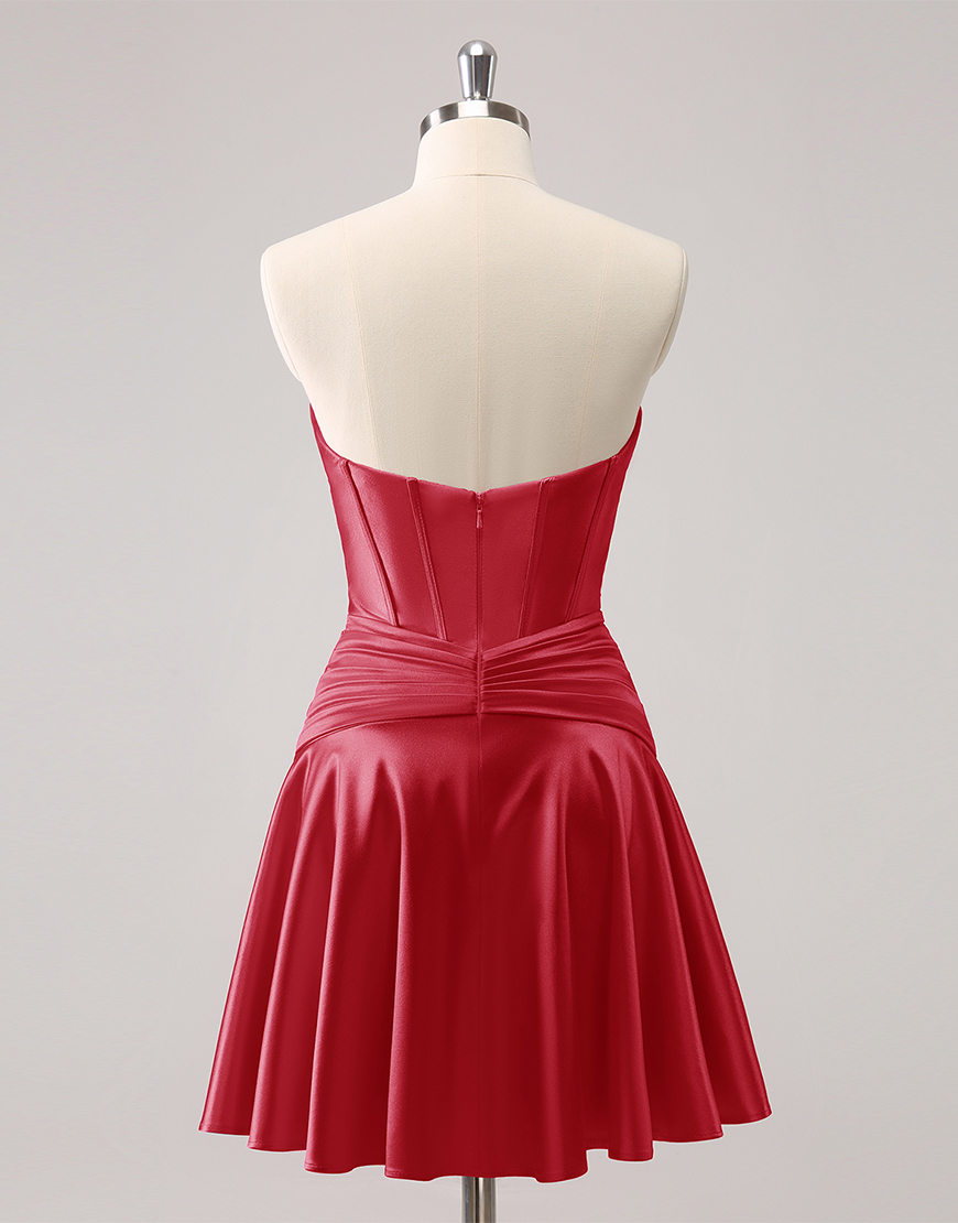 Fuchsia A-Line Strapless Satin Keyhole Homecoming Dress 