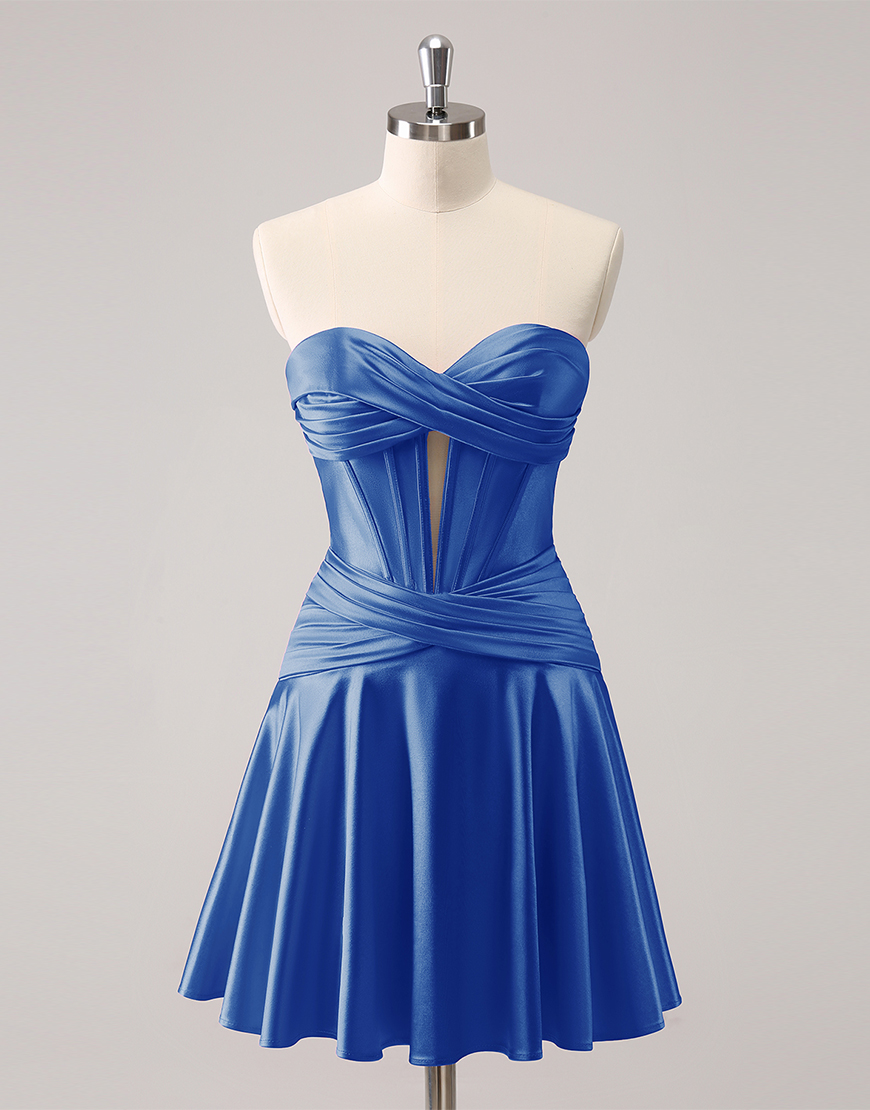 Fuchsia A-Line Strapless Satin Keyhole Homecoming Dress 