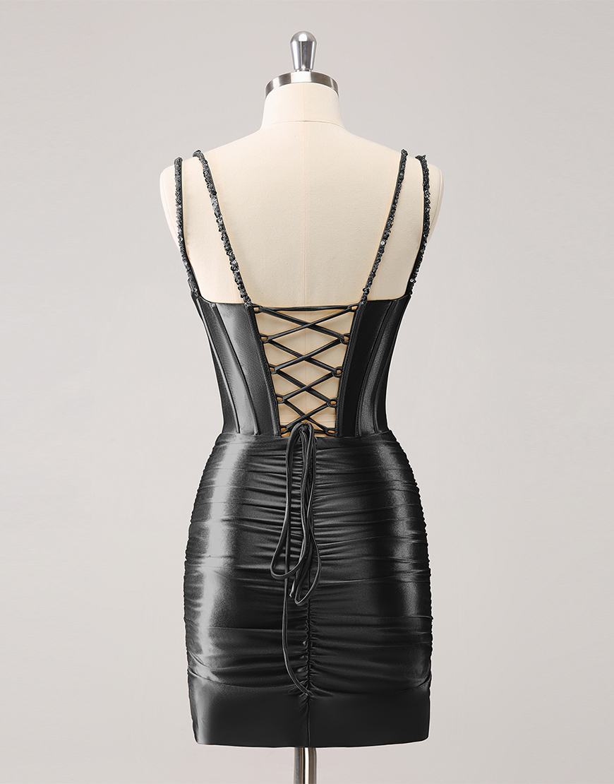 Glitter Golden Tight Beaed Satin Corset Homecoming Dress 